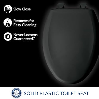Bemis Classic Colors Slow Close Toilet Seat, Easy Clean Hinges and Durable Plastic Seat, Made in USA, Elongated, Black - color: Black, size: Elongated