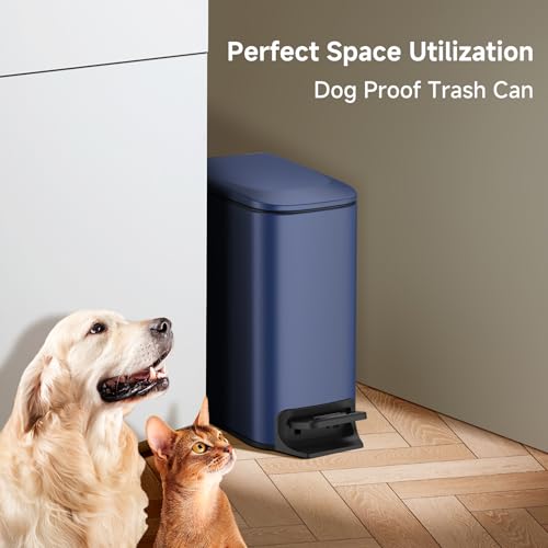 TIPGO Slim Bathroom Trash Can with Lid Soft Close, Step Pedal, 6 Liter / 1.6 Gallon Stainless Steel Trash Bin, Small Garbage Can for Bedroom, Office, Kitchen (Navy Blue) - color: Navy Blue