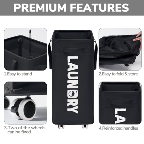 Goodpick 2-Pack Dirty Clothes Hamper with Wash Bag, Rolling Hamper,75L | Black Laundry Hamper with Wheels, Large Laundry Basket with Handles for Dorm Laundry Room, Rolling Laundry Basket - color: Black 2-Pack