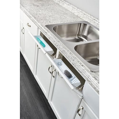 Rev-A-Shelf 11" Tip-Out Plastic Sink Trays for Kitchen and Bathroom Base Cabinet, Pack of 2 Pullout Vanity Shelf Home Organizer, White, 6572-11-11-52 - size: 11" x 2.1" x 3.8"