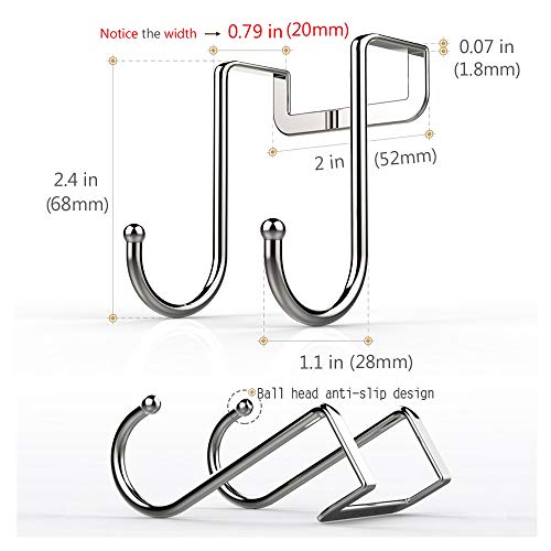 Over Cabinet Drawer Double Hooks 304 Stainless Steel Narrow Door Hook for Kitchen, Bathroom, Drawer, Wardrobe Door, Cabinet Door, Office Cubicle Partition Hook Pack of 4