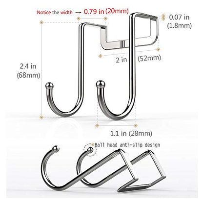 Over Cabinet Drawer Double Hooks 304 Stainless Steel Narrow Door Hook for Kitchen, Bathroom, Drawer, Wardrobe Door, Cabinet Door, Office Cubicle Partition Hook Pack of 4