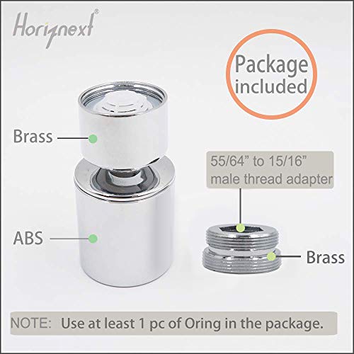 Kitchen Faucet Aerator & Head Replacement, 360° Swivel, 2 Modes | Sprayer Attachment with Dual Flow, No Splash Chrome Nozzle, 55/64 Female Thread Adapter for Bathroom Tap Extender