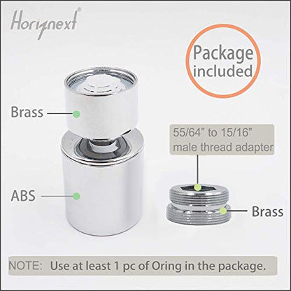 Kitchen Faucet Aerator & Head Replacement, 360° Swivel, 2 Modes | Sprayer Attachment with Dual Flow, No Splash Chrome Nozzle, 55/64 Female Thread Adapter for Bathroom Tap Extender