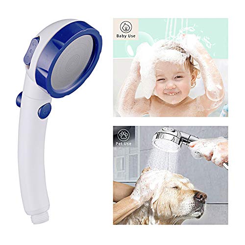 RV & Camper High Pressure Handheld Shower Head with Pause Button | 3 Spray Modes with ON/OFF Switch, Detachable Dog Shower Attachment, Pet Shower Wand with Bracket & Hose, White & Blue - color: White & Blue
