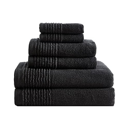 Vera Wang - 6-Piece Bath Towel Set, 100% Cotton Soft & Absorbent Bathroom Towels, Low Lint & Fade-Free, Sculpted Pleat Black - color: Sculpted Pleat Black, size: 6 Piece