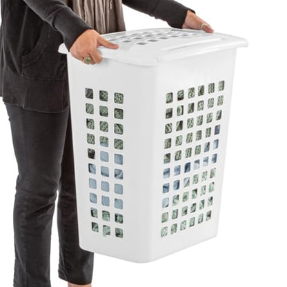 Sterilite Rectangular LiftTop Laundry Hamper with Lid, Handles to Easily Carry Clothes Between the Laundry Room and Bedroom, Plastic, White, 12-Pack - size: 12 Pack