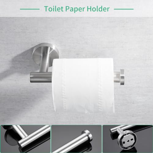 Miyili Bathroom Accessories Set 4-Piece Bath Hardware Kit Brushed Stainless Steel Wall Mount - Includes Double Towel Bar, Hand Towel Rack, Toilet Paper Holder, Robe Hook, BS01N4