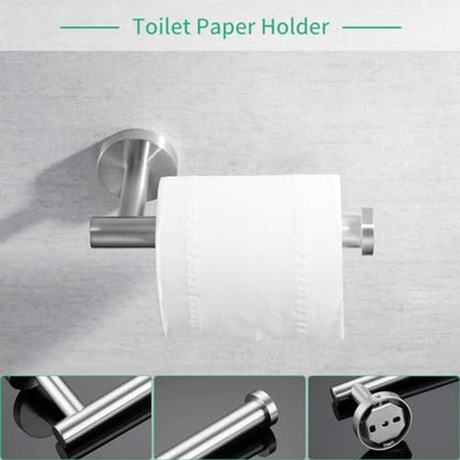 Miyili Bathroom Accessories Set 4-Piece Bath Hardware Kit Brushed Stainless Steel Wall Mount - Includes Double Towel Bar, Hand Towel Rack, Toilet Paper Holder, Robe Hook, BS01N4