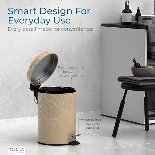 Sanilo Small Bathroom Trash Can with Lid [1.3 Gallon] - Lidded Tiny Trashcan for Garbage - Mini Metal Bin with Soft Closing Mechanism - Bath Room Accessoire Wastebin with Inner Bucket (Hosta) - color: Hosta