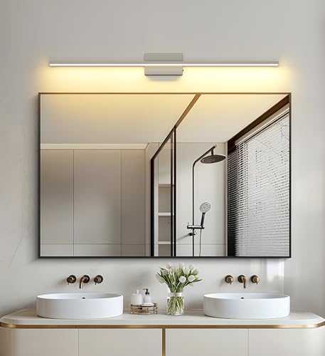 JUSHENG Brushed Nickel Modern LED Vanity Lights for Bathroom Light Fixtures, 47.24 Inch 42W 5CCT Dimmable Vanity Light Bar Bathroom Lighting - color: Brushed Nickel-5CCT, size: 47.24'' Long-Dimmable