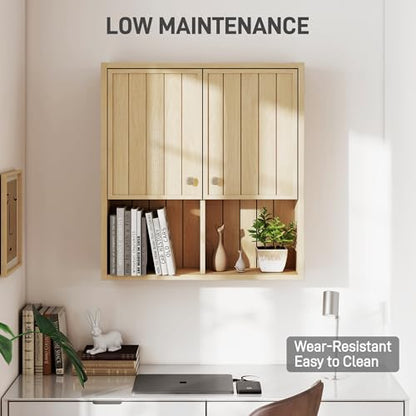 Bathroom Storage Cabinet Wall Mounted, Pre-Assembled Medicine Cabinet with 2 Doors, Slim Hanging Wall Cabinet Over The Toilet for Small Spaces, Modern Farmhouse Style,Natural Oak