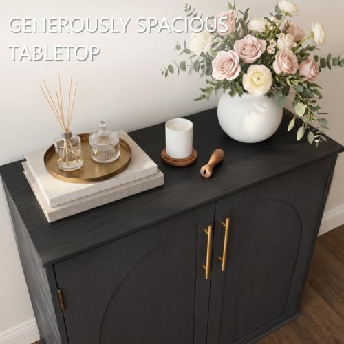 Sideboard Buffet Cabinet with Storage, 31.5" Modern Arched Accent Console Cabinet Credenza for Dining Room Entryway Living Room Furniture, Black - color: Black