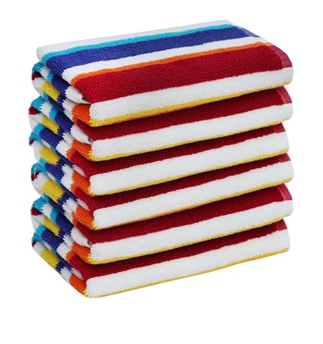 ORIGINAL KIDS Hand Towels - Set of 6 Yarn Dyed Terry 100% Cotton Hand Towels - Super Soft Quick Dry Easy Care Absorbent Towels for Bathroom Kitchen Toddlers Children - 16 x 27 - Cabana Stripe Multi - color: Cabana Stripe Multi, size: 6 Pack Hand Towel