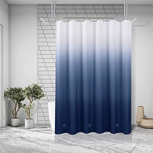 Shower Curtain Liner 72 x 72, Plastic Waterproof 4G Lightweight Shower Liner for Bathroom, with Grommets Holes and 3 Heavy Duty Magnetic Weights - color: Gradient Dark Blue
