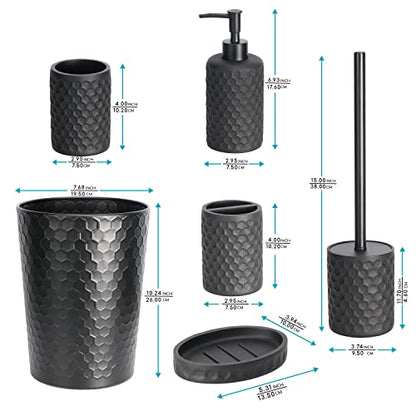 Bathroom Accessory Set - 6 Pcs Black Bathroom Accessories Set with Trash Can, Toothbrush Holder, Toothbrush Cup, Soap Dispenser, Soap Dish, Toilet Brush with Holder - Accessoire Salle de Bain - color: Black Effect