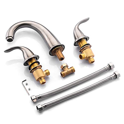 SUMERAIN Two Handle Roman Tub Faucet Brushed Nickel | with Valve, High Flow, 3 Hole, Brass, Classic Style, for Bathroom - color: Brushed Nickel, size: 4-29/32" spout reach