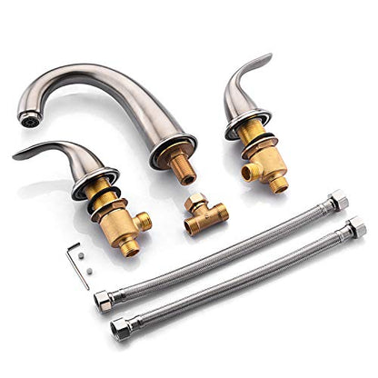 SUMERAIN Two Handle Roman Tub Faucet Brushed Nickel | with Valve, High Flow, 3 Hole, Brass, Classic Style, for Bathroom - color: Brushed Nickel, size: 4-29/32" spout reach