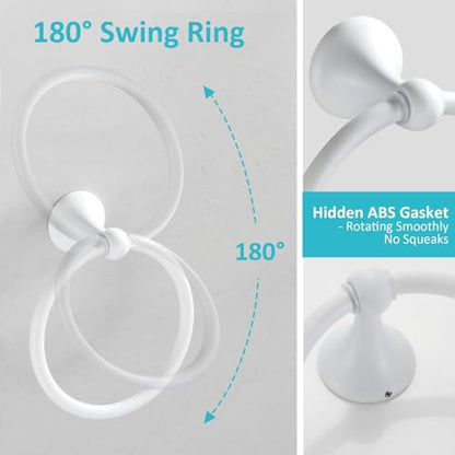 BGL Bathroom Accessories Set, White Paint Expandable Towel Bar 4-Piece Bathroom Accessory Set Wall Mounted Towel Ring Robe Hook Toilet Paper Holder Towel Holder - color: White