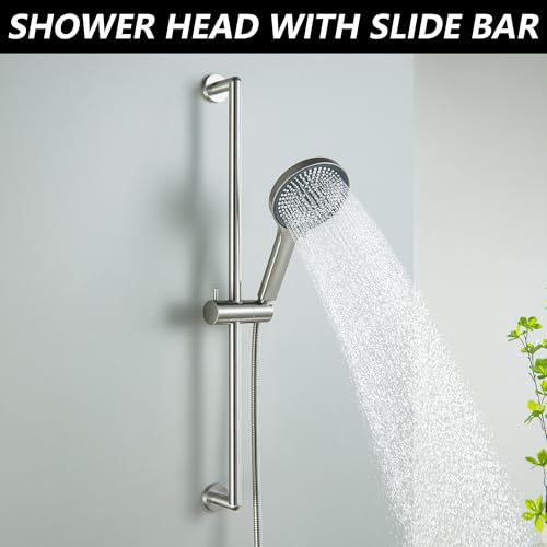 Adjustable Shower Slide Bar with Handheld Shower Head | Shower Head with Slide Bar Stainless Steel Wall Mounted Slider Bar, Brushed Nickel - style: Brushed Nickel