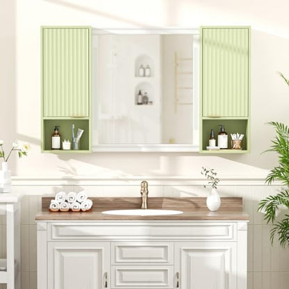 AKMAKM 59.1" Tall Slim Bathroom Storage Cabinet Green | Freestanding or Wall Mounted Modular Cabinet, Fluted Panel Linen Tower with Adjustable Shelves for Small Spaces - color: Green