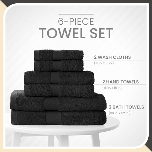 Martex 6-Piece 100% Ringspun Cotton Towel Set, Black | Quick Dry, Super Absorbent & Soft, Lightweight, 2 Bath, 2 Hand, 2 Wash Cloths - color: Black