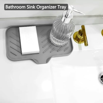 Kitchen Soap Tray, Silicone Bathroom Soap Dishes, Sponge Holder for Kitchen Sink for Bathroom Counter Sink Caddy Organizer for Dish Soap Bottle, Soap Dispenser