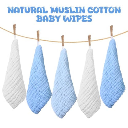 20 Pcs Baby Muslin Washcloth 12 x 12 Inch 100% Cotton Soft and Absorbent Muslin Washcloth Burp Cloth Wipe Newborn Face Towel for Baby Boy Girl Sensitive Skin(White, Light Blue, Blue) - color: White, Light Blue, Blue