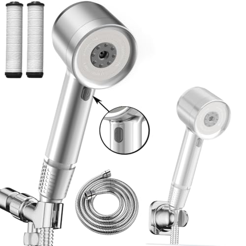 Shower Head with Handheld,79 in Hose, Bracket and Replace Filter (Chrome) | High Pressure Shower HeadS with Pause Switch. Shower HeadS with Filter, Showerhead with 79 in Hose - color: Premium Chrome