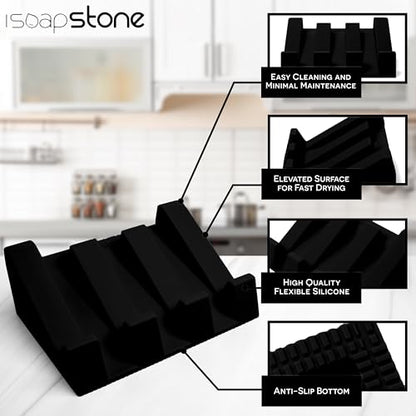 Silicone Soap Dish (USA Patented) Self Draining Bar Soap Holder for Shower Bathroom Sink, Drying Soap Dish Tray Sponge Holder Easy Cleaning Soap Saver Travel Accessories (Black, 1) - color: Black, 1