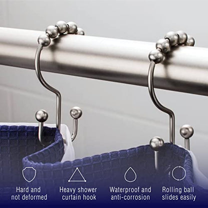2LB Depot Double Shower Curtain Hooks Rings Polished Nickel Decor Finish Premium Rust-Resistant Stainless Steel Metal Hooks Roller Balls Glide on Shower Rods 12-Piece Set - color: Polished Nickel