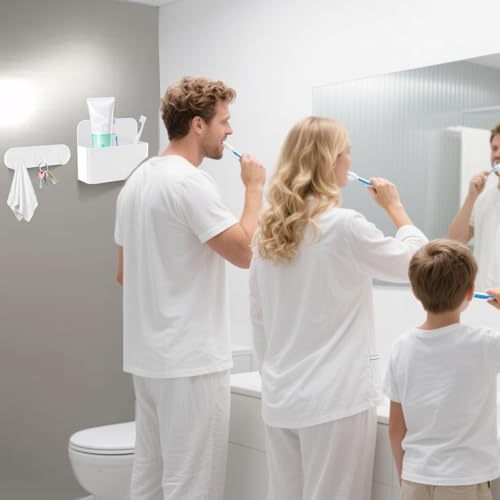 Magnetic Wall-Mounted Toothbrush Holder with Magnetic Hooks for Cruise ，Cruise Ship Essentials 2025- No Drilling Needed for Royal Caribbean & Alaska Cruise Ships, Caribbean Royal Must-Haves（White） - color: White