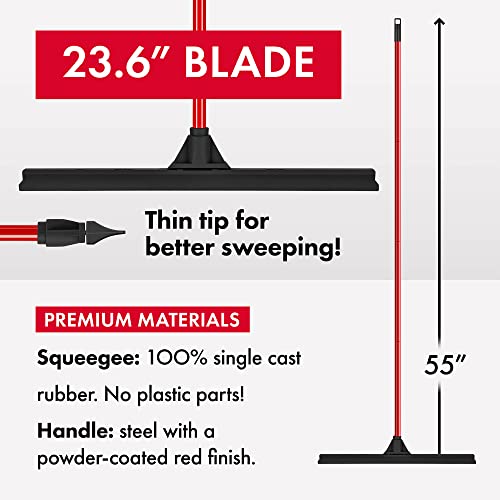Heavy-Duty Floor Squeegee - Large 24" Wide Blade & 55" 1PC Long Handle Professional Grade Concrete, Garage & Commercial Rubber Squeegee Broom Floor Cleaner - Wood, Tile, Shower, Glass, Deck, Window - size: 24 Inch Blade - 1 Piece Handle