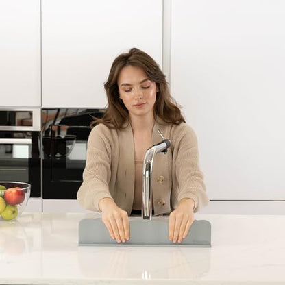 TYOARO Sink Splash Guard Behind Faucet for Kitchen, Silicone Non-Slip Base | Non-slip suction base, fits kitchen and bathroom sinks, dishwasher safe - color: Cool Gray