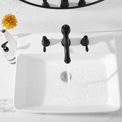 2 Handles 3 Holes Faucet Widespread Bathroom Sink Faucet Basin Tap Mixer Supply Hose Included Matching Pop Up Drain Matte Black - color: Black, size: Widespread