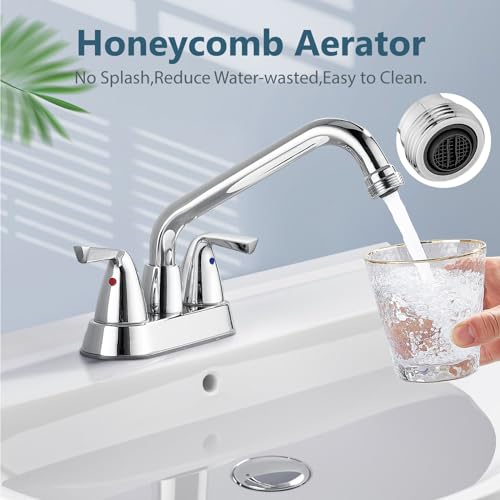 Aolemi Utility Laundry Sink Faucet,3/4" NPT Threaded End,Polish Chrome | 4-Inch Centerset Laundry Faucet For 2-3 Hole Utility Sinks,With 2 Handles,Swivel Stainless Steel Spout and Supply Lines - color: Polish Chrome
