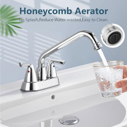 Aolemi Utility Laundry Sink Faucet,3/4" NPT Threaded End,Polish Chrome | 4-Inch Centerset Laundry Faucet For 2-3 Hole Utility Sinks,With 2 Handles,Swivel Stainless Steel Spout and Supply Lines - color: Polish Chrome