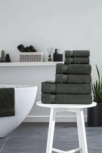 Ozdilek 6-Piece Bath Towel Set, 2 Bath, 2 Hand, 2 Wash, 100% Cotton Turkish Towels, 2 Bath Towels (30x60/550 GSM), 2 Hand Towels (16x30/575 GSM), 2 Washcloths (13x13/600 GSM) (Anthracite Gray) - color: Antrazit