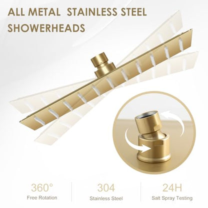 10 Inch Gold Rain Shower Head - All Metal Stainless Steel 304, Ultra Thin Design, Modern Bathroom Square Rainfall Showerheads - Full Body Coverage Bath Shower - color: Brushed Gold, size: 10 Inch Square