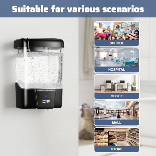 4 Pack Automatic Soap Dispenser Wall Mount,Touchless Liquid Soap Dispenser,Battery Operated,600 ml / 20 oz Commercial Hand Detergent Dispenser for Office Home Kitchen School Bathroom Hotel Restaurant - color: Black
