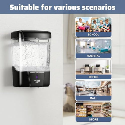 4 Pack Automatic Soap Dispenser Wall Mount,Touchless Liquid Soap Dispenser,Battery Operated,600 ml / 20 oz Commercial Hand Detergent Dispenser for Office Home Kitchen School Bathroom Hotel Restaurant - color: Black