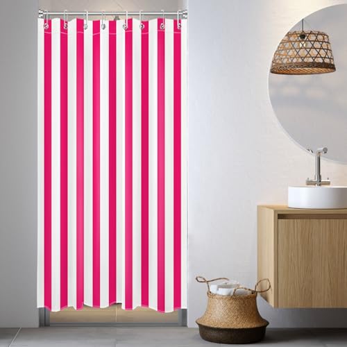 LB Small Stall Shower Curtain 48 x 68 inch, Hot Pink and White Striped Half Size Liner, Farmhouse Narrow Curtain for Bathroom Decor, 48 inch Fabric Set With Hooks - color: Hot Pink, size: 48"W x 68"L (Pack of 1)