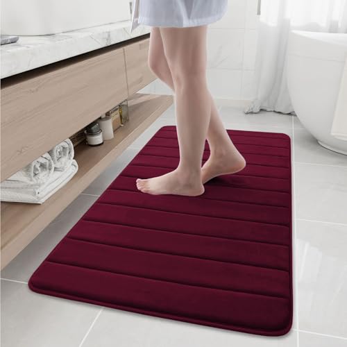Buganda Memory Foam Bath Mat, 47" x 24", Ultra Soft Bathroom Rugs, Water Absorbent and Machine Washable Bath Rug Runner for Bathroom, Shower, and Tub, Burgundy - color: Burgundy, size: 47" X 24"