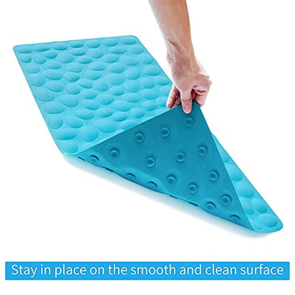 Non-Slip Bathtub Mat OTHWAY Soft Rubber Bathroom Bathmat with Strong Suction Cups (Blue) - color: Blue, size: 40" x 16" (Rectangular)