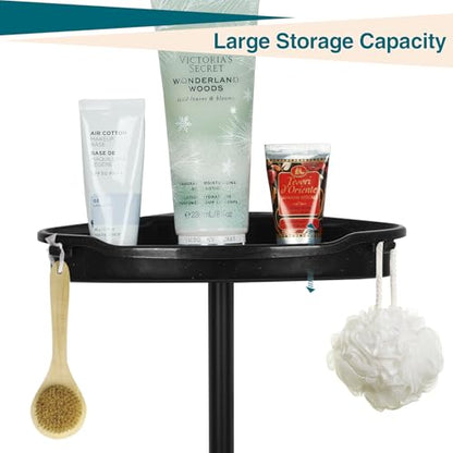 Corner Shower Caddy Tension Pole, 101.6''-122'', 4 Tier Shower Shelf, Rust Proof No Drilling Bathroom Organizer with Adjustable Trays, Plastic Bathtub Shelves Shamboo Holder, Black