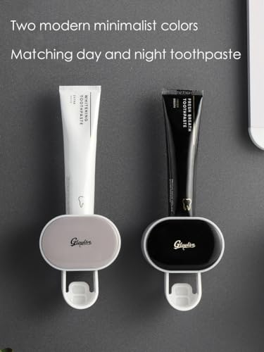 Toothpaste Dispenser 2 PCS Semi-Automatic Toothpaste Squeezer Holder for Family Shower Bathroom, No-Drill Mounting Wall Adhesive Pad, Easy to Install & Clean