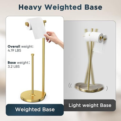 theaoo Heavy-Duty Toilet Paper Holder Stand, Bathroom Storage, Gold | Freestanding Toilet Tissue Paper Roll Holder with Reserve Storage. Stainless Steel Stand For Bathroom, Holds Extra Rolls - color: Brushed Gold