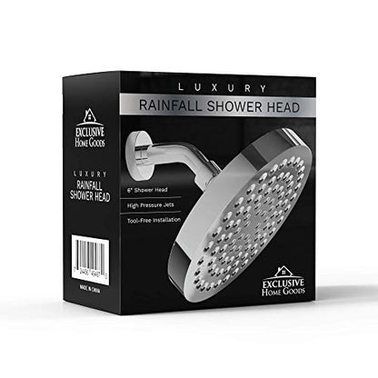 Heatsistence-Luxury Rainfall Shower Head - High-Pressure Showerhead Jets, Rain Shower Head Ant-Clog Silicone Nozzles (2.5 GPM, 6 Inch Diameter, Deluxe Chrome) - color: Deluxe Chrome, size: 2.5 GPM, 6 Inch Diameter