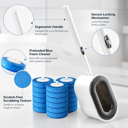 Disposable Toilet Brush and Holder Set, Wall-Mounted Automatic Closing Toilet Bowl Cleaner Kit with 18 Refill Heads, Deep Cleaning System for Hard Water Stains, No-Drill Easy Installation - size: Toilet Brush + 18Refills