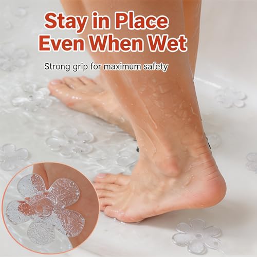 12 Pack Clear Non-Slip Shower Stickers, Bathtub Safety Appliques with Powerful Adhesive, Ideal for Kids, Adults and Seniors, Free Scraper Included